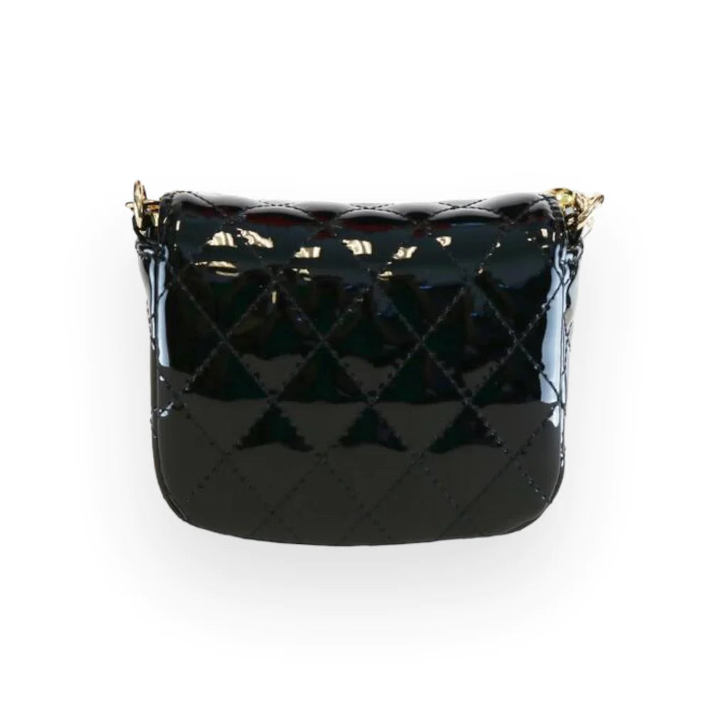 Embellished Patent Quilted Purse - Black