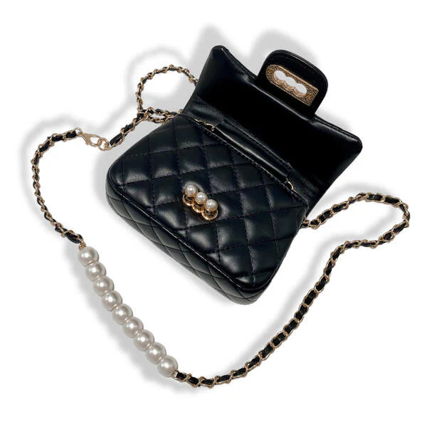 Doe A Dear Black Pearl Closure Quilted Purse