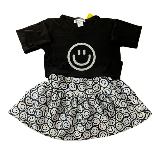 Silver Smiley Shirt & Skirt Set - Dori Creations